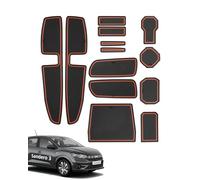 LANGBEAN Tapis Anti-poussière pour Dacia Sandero 3 2021-2024 2025, 13PCS Tapis en Caoutchouc Antidérapant pour Console Centrale, Boîte de Rangement, Porte Gobelet, Boite à Gants, Noir & Orange