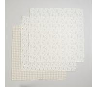 Langes en coton biologique écru motifs beiges et gris (x3) 70x70cm Blanc