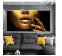 Langge Impression sur Toile 60x180cm sans Cadre Sexy Femme Africaine Or Fille Visage sur Le Mur Affiches et Impressions lèvres dorées Mur Art Photos Maison décoration Murale
