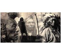 LangGe Toile d'art 70x140 cm sans cadre thème indien moderne rétro chef indien amérindien portant aigle plume chapeau affiche photo décoration