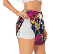 Langhbozdp Sugar and Skulls and Flowers Print Short d'été décontracté avec cordon de serrage pour femme, Blanc, L