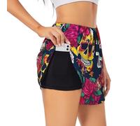 Langhbozdp Sugar and Skulls and Flowers Print Short d'été décontracté avec cordon de serrage pour femme, Noir , XL