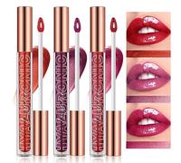 LANGMANNI Lot de 3 brillants à lèvres à l'acide hyaluronique, hydratants et brillants, texture lisse et longue durée, éclaircissant les lèvres, 2,8 g/pièce (#6+#7+#8)
