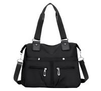 Langrents Sac fourre-tout imperméable en nylon, grande capacité, léger, imperméable, multi-poches, avec fermeture éclair, Noir , Taille unique