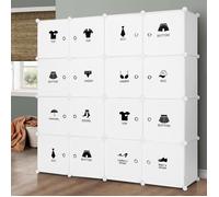 LANGRIA Armoires Etagères Plastiques - Penderie Plastiques, Meuble Rangement 16 Cubes Modulables-Blanc