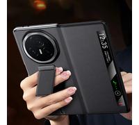 LANGSIDI-Étui à rabat intelligent en cuir de vachette véritable pour Honor Magic V3 V2, support de dragonne magnétique, couverture arrière Black