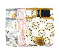 Langsprit Lot de 3 Couches réutilisables lavables pour Femelle, sans Fuite, très absorbantes, avec Boutons-Pression réglables (Lapin, Hibou, Lion, Taille XXL)