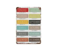 Language Classroom Decor Vintage Tin Sign Months in Spanish English Bilingual Chart Educational Poster Wall Art 8 X 12 in