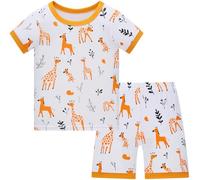 Langubaby Pyjama Enfant Garçon Coton Dinosaure Requin Astronaute Été T-Shirt et Short Manches Courtes Vêtement de Nuit pour 1-12 Ans