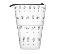 Langue des signes Alphabet Impression Télescopique Trousse à crayons Porte-Stylo Pop Up Pochette de Rangement, Porte-Crayon Portable Stand, Noir, Taille Unique, noir, One Size