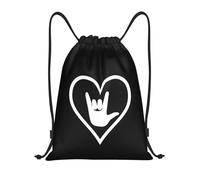 Langue des Signes Américaine (ASL) Je t'aime Sac À Dos À Cordon Leger Sac De Cordon Étanche Sacs De Sport avec Cordon pour Piscine Salle Voyage 39X46Cm