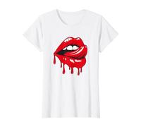 Langue Lèvres goutteuses Rouges T-Shirt Graphique avec Valeur, Femme, Blanc, S