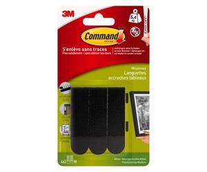 Languettes adhésives noires Command 3M taille M jusqu'à 5,4 kg - Blister de 4 x 2