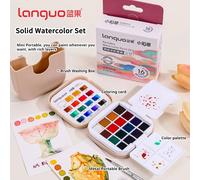 Languo - ensemble de peinture à l'aquarelle solide, 16 couleurs, sac de rangement Portable, boîte de Palette de pinceaux, ensemble de pigments d'aquarelle, fournitures d'art Glitter and Book Set