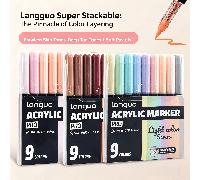 Languo lance le nouveau set vibrant INK PRO de 9 pièces, 3 sets de 27 couleurs, 192/96/72/48 sac de rangement pour marqueurs à encre intense. Couleurs vives, haute couverture, idéal pour la rentrée sc