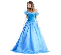 LANGWEI Costumes d'halloween pour Femmes, Robe De Princesse Cendrillon De Conte De Fées Costume De Cosplay De Fête,Bleu,L