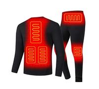 LANGWEI sous-Vêtements Chauffants pour Hommes USB À Piles Polaire Chauffage Thermique Veste De Moto Moto Long Johns Pantalon Costume Électrique,Noir,XL