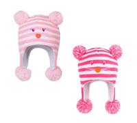 LANGZHEN Bonnet d'hiver en tricot avec rabat d'oreille chaud doublé en polaire pour bébé garçon et fille, Ours rayé rose + chat rayé rose-rouge, 2-4 ans