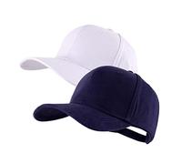 LANGZHEN Casquette de Baseball 100% Coton pour Hommes Femmes Classique réglable Pure Color Beanie (Bleu Marine + Blanc)