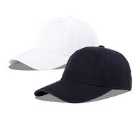 LANGZHEN Casquette de baseball unisexe réglable 100 % coton pour homme et femme en denim délavé, Noir+Blanc, Taille L