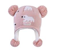 LANGZHEN Chapeau de bébé d'hiver pour Les Jeunes Enfants, Ear Cover Tricot Chapeau Chaud Doublure en Laine Beanie pour Les garçons et Les Filles - Rose - 6-12 Mois