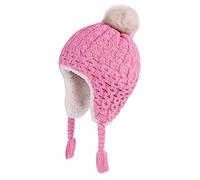 LANGZHEN Chapeau d'hiver pour Jeunes Enfants, Ear Cover Tricot Chapeau Chaud Doublure en Laine Beanie pour garçon et Fille - Rose - 2-4 Ans
