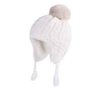 LANGZHEN Chapeau d'hiver pour Les Jeunes Enfants, Ear Cover Tricot Chapeau Chaud Doublure en Laine Beanie pour Les garçons et Les Filles, Blanc, 6-12 Mois