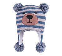 LANGZHEN Chapeau d'hiver pour Les Jeunes Enfants, Ear Cover Tricot Chapeau Chaud Doublure en Laine Beanie pour Les garçons et Les Filles, Ours - Bleu + Rayures Grises, 12-24 Mois
