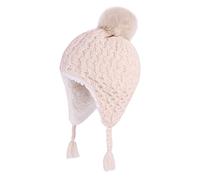 LANGZHEN Chapeau d'hiver pour Les Jeunes Enfants, Ear Cover Tricot Chapeau Chaud Doublure en Laine Beanie pour Les garçons et Les Filles, Beige, 12-24 Mois