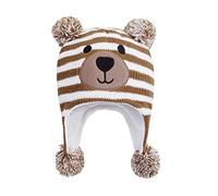 LANGZHEN Chapeau d'hiver pour Les Jeunes Enfants, Ear Cover Tricot Chapeau Chaud Doublure en Laine Petit Bonnet pour Les garçons et Les Filles - Bear Coffee Stripes - 12-24 Mois