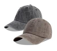 LANGZHEN Unisexe Casquette de Baseball 100% Coton pour Hommes Femmes Lavable Denim réglable Papa Cap (Noir + Kaki foncé, Taille Unique)