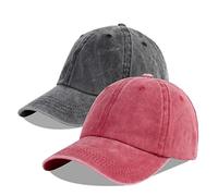LANGZHEN Unisexe Casquette de Baseball 100% Coton pour Hommes Femmes Lavable Denim réglable Papa Cap (Bordeaux + Noir, Large)