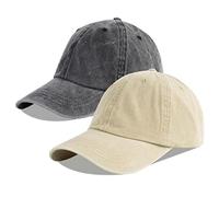 LANGZHEN Unisexe Casquette de Baseball 100% Coton pour Hommes Femmes Lavable Denim réglable Papa Cap (Kaki + Noir, Taille Unique)