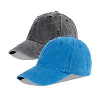LANGZHEN Unisexe Casquette de Baseball 100% Coton pour Hommes Femmes Lavable Denim réglable Papa Cap, Noir + Bleu Saphir, l