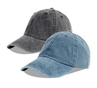 LANGZHEN Unisexe Casquette de Baseball 100% Coton pour Hommes Femmes Lavable Denim réglable Papa Cap (Noir + Bleu Denim, Taille Unique)