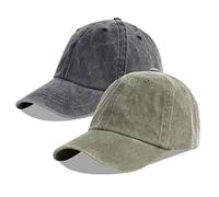 LANGZHEN Unisexe Casquette de Baseball 100% Coton pour Hommes Femmes Lavable Denim réglable Papa Cap (Noir + Vert armée)