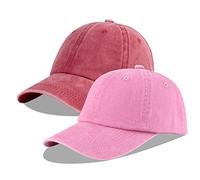 LANGZHEN Unisexe Casquette de Baseball 100% Coton pour Hommes Femmes Lavable Denim réglable Papa Cap (Bordeaux + Rose, Taille Unique)
