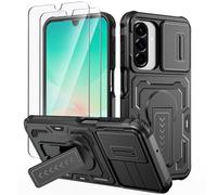 Lanhiem Coque pour Samsung Galaxy A17 5G/A26 5G/A16 5G 4G avec 2 Verre Trempé, Lentille Coulissante Couverture et Support, Antichoc Étui de Militaire Protection Armor Renforcée Housse, Noir