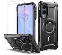 Lanhiem Coque pour Samsung Galaxy S25 Edge avec 2 Verre Trempé pour MagSafe, Magnétique Antichoc Militaire Protection, Support Anneau pour Caméra Renforcée Housse, Noir