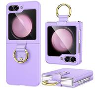 Lanhiem Coque pour Samsung Z Flip5 Tough Armor [Protecteur Écran] Intégrée Étui avec Anneau Métallique [Charnière en Cuir] Plastique Housse Compatible avec Samsung Galaxy Z Flip 5 5g - Violet