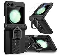 Lanhiem Coque pour Samsung Z Flip5 Tough Armor [Protection Caméra] avec Support Arrière Intégrée Étui avec Béquille [Magnétique Charnière] Antichoc Housse pour Samsung Galaxy Z Flip 5 (6.7'') - Noir