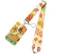 Lanière avec porte-clés - Belle sangle de cou - Porte-badge Capybaras - Jolie carte pour infirmières et étudiants - Cordon Capybara avec porte-clés - Belle sangle de cou - Carte d'animal de dessin