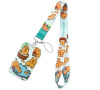 Lanière avec porte-clés - Belle sangle de cou - Porte-badge Capybaras - Jolie carte pour infirmières et étudiants - Cordon Capybara avec porte-clés - Belle sangle de cou - Carte d'animal de dessin