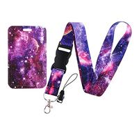 Lanière colorée galaxie avec porte-badge détachable pour homme, femme, fille