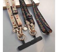 Lanière de téléphone en nylon floral avec pendentif perle, bracelet compatible accessoire universel noir,Blanc,rose,bleu,rouge,Kaki,saphir,violet clair,Style de cou suspendu noir,Blanc - style dos nu,