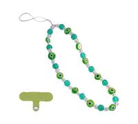 Lanière de téléphone portable 1 pc avec patch, lanière perlée à motif d'oeil, chaîne de téléphone anti-perte, lanière de cou et de poignet, Pour téléphones portables, clés, cartes d'identité (verde)