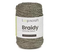 Lanière douce pour sacs à crochet en coton recyclé, cordon 2 mm, 250 g à la pelote de 250 m pour sacs à crochet, projets créatifs et loisirs (kaki et lurex argent)