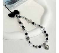 Lanière Pendentif Coeur D'amour Pour Iphone,Ulde Confrontation Anti-Perte,N?Ud Noir Mignon Coréen,Fleur Transparente- M077-F46065