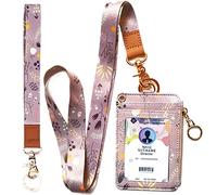 Lanière portefeuille, cordon pour badges d'identité, cordons pour badges d'identité pour femme, porte-badge tendance avec fermeture éclair (violet gris)