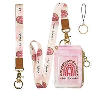 Lanière pour badges d'identité, portefeuille pour femme, porte-badge tendance avec fermeture éclair (Be Kind